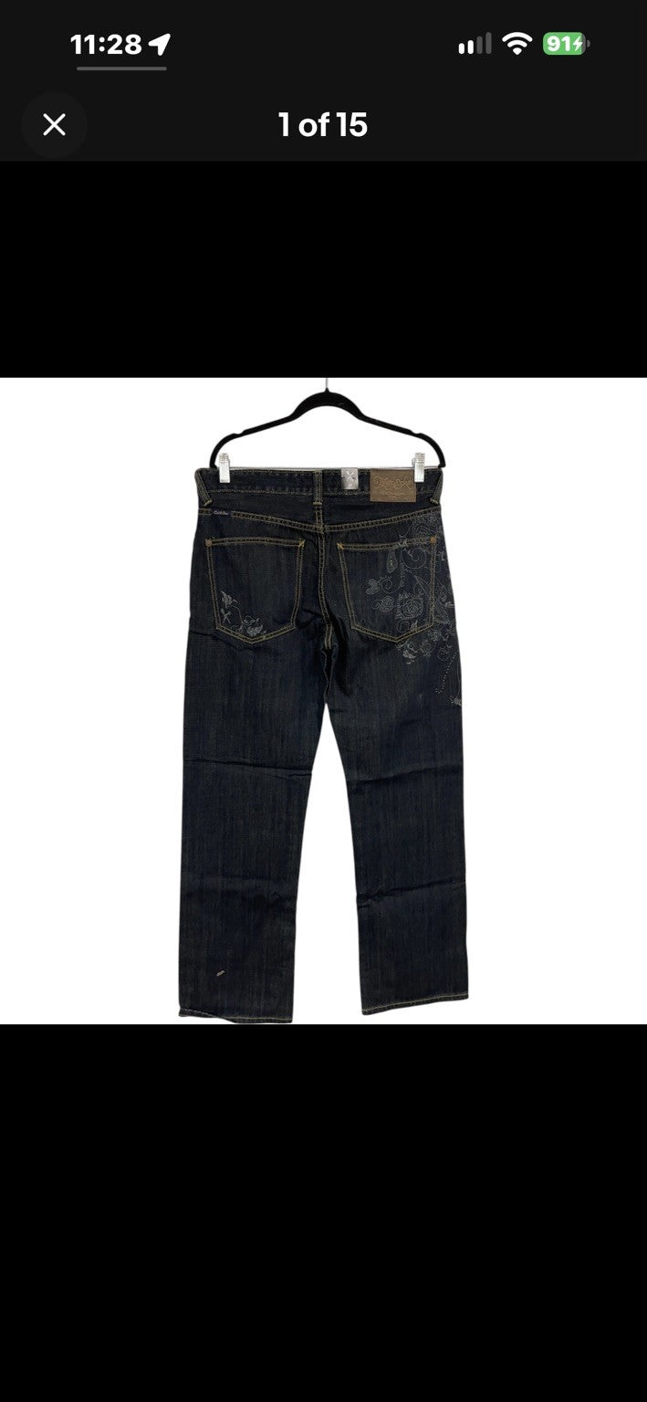 Marc Ecko Unltd Jeans Mens 34 Standard Fit Cut Blue Denim RARE FLORAL