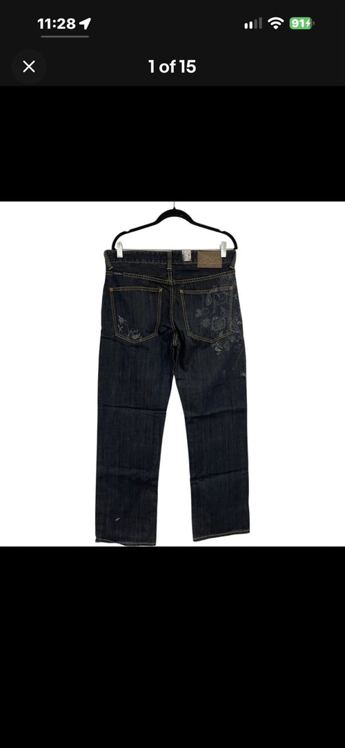 Marc Ecko Unltd Jeans Mens 33 x 33 Standard Fit Cut Blue Denim RARE FLORAL